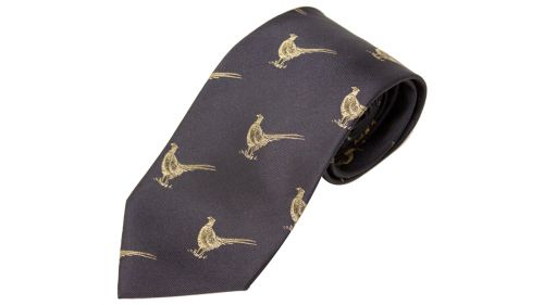 No.15 Tie Navy Pheasants Silk by Bisley