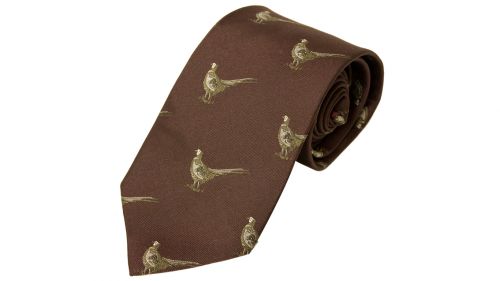 No.16 Tie Burgundy Pheasants Silk by Bisley