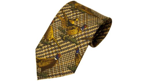 No.35 Tie Green Large Pheasants Silk by Bisley