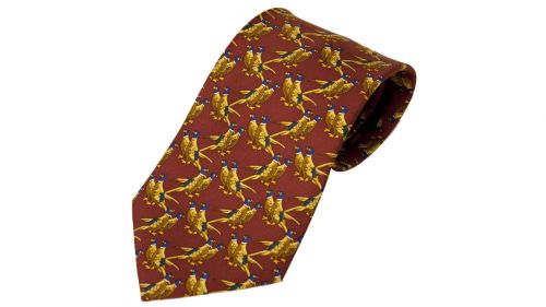 No.37 Tie Solid Red Pheasants Silk by Bisley