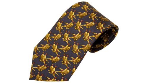 No.47 Tie Solid Blue Pheasants Silk by Bisley