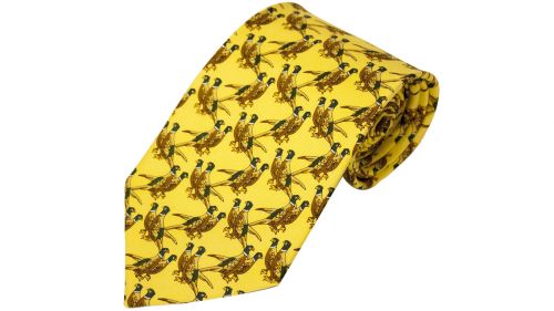 No.38 Tie Solid Yellow Pheasants Silk by Bisley